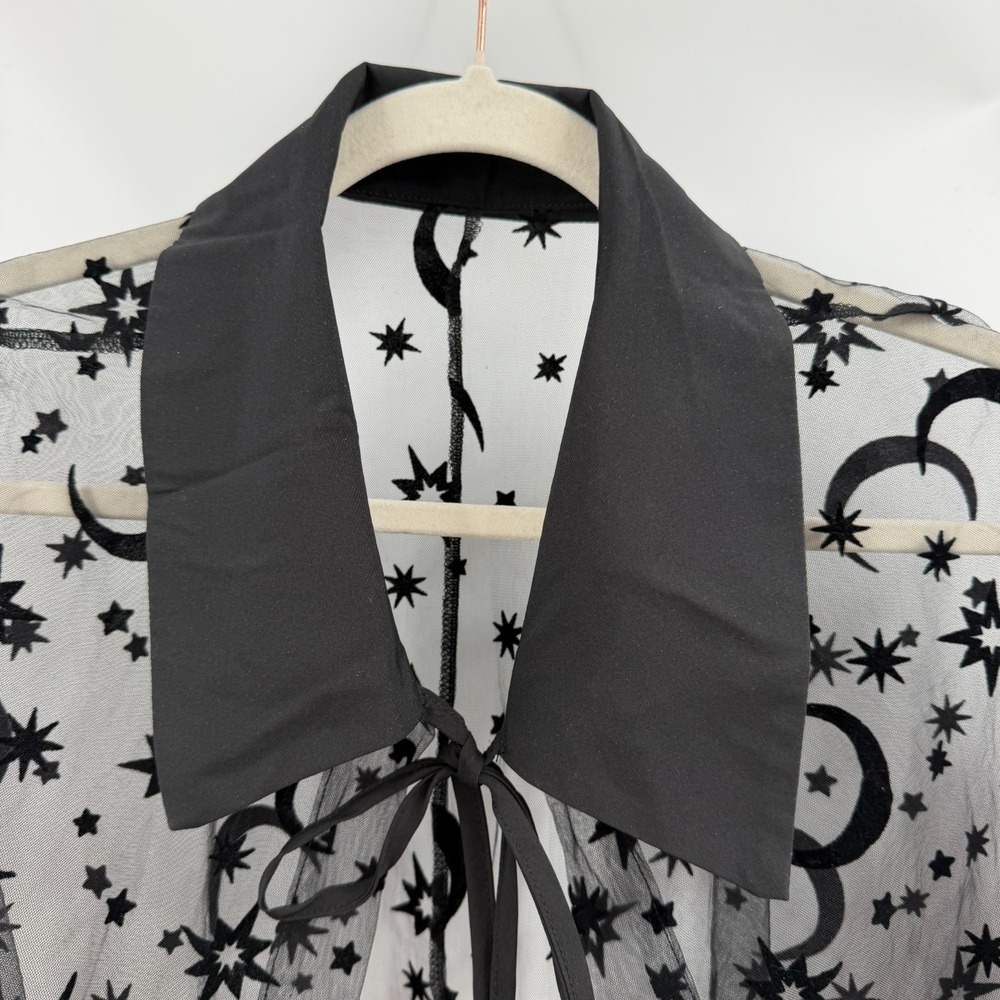 Black Whimsigoth Gothic Cape Dress Set Sheer Celestial Moon Stars Witchy RenFair - Picture 12 of 16